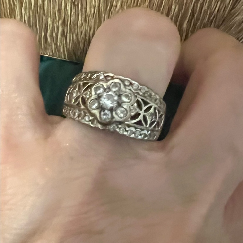 Cubic Zirconia ring Sterling silver cubic zirconia flower ring